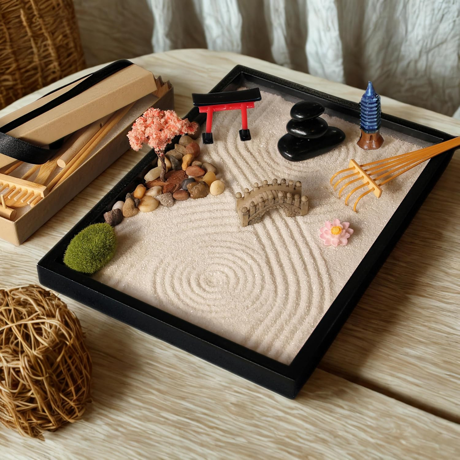 Zen Garden Kit 11X8In. Beautiful Japanese Decor Mini Rock Feature Gift Set for H