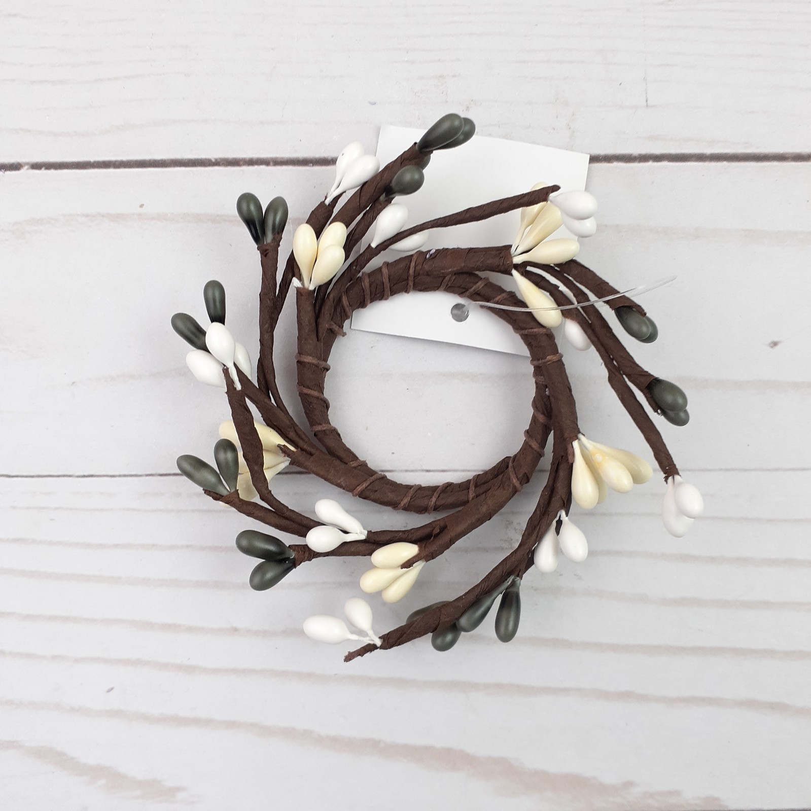 Mini Pip Berry Taper Candle Ring Farmhouse Mix Ivory White Green 1.5 inch inside