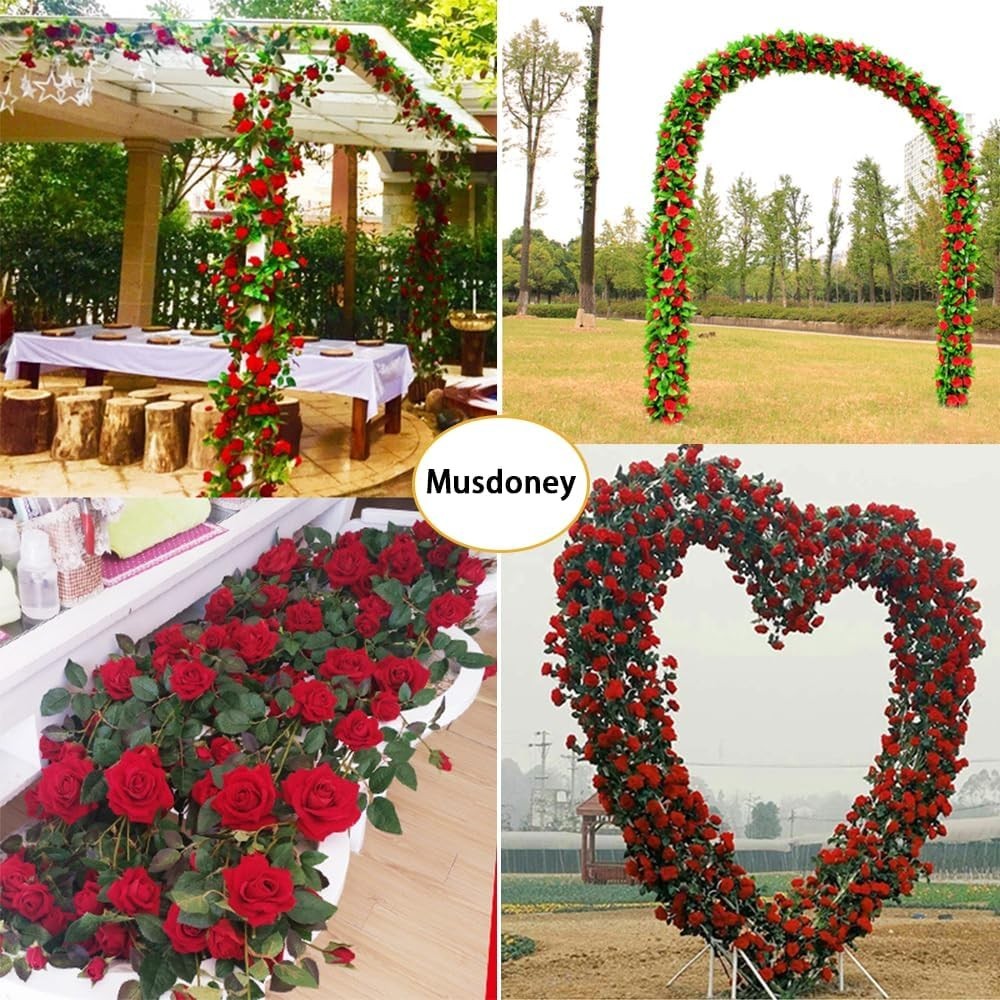 Artificial Rose Hanging Vines 4 Pcs 96 Inches Red Floral Decoration for Events