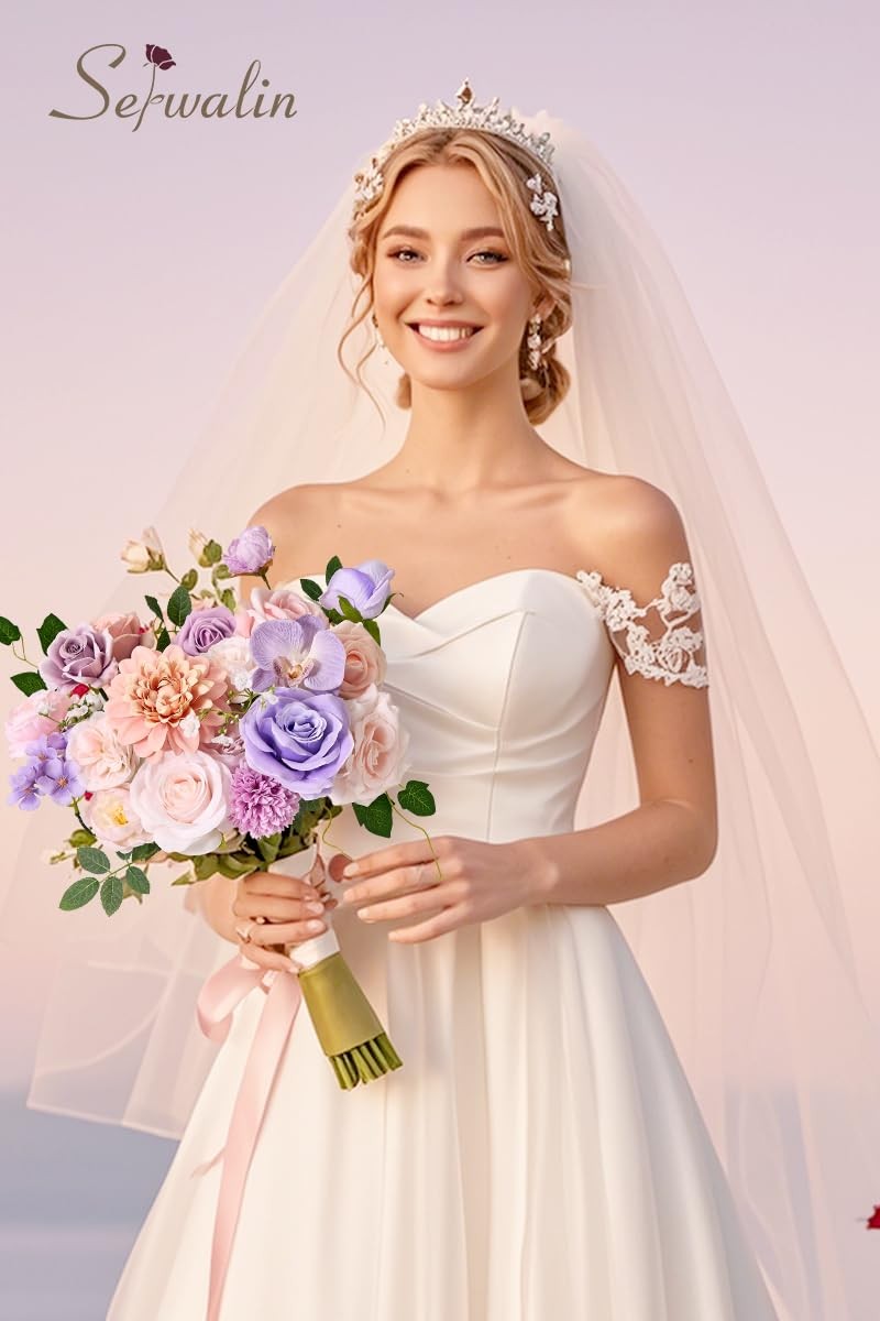 Artificial Pink & Purple Flowers, Silk Fake Flowers for DIY Wedding Bouquets …
