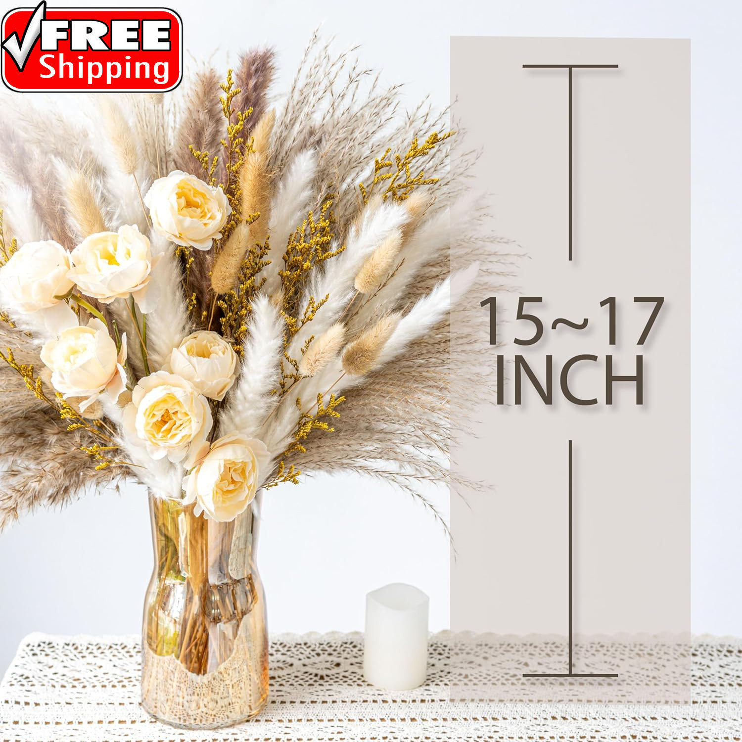 Boho Decor Bouquet – Artificial Flowers and Pampas Grass Decor Kit | 7Kinds Drie
