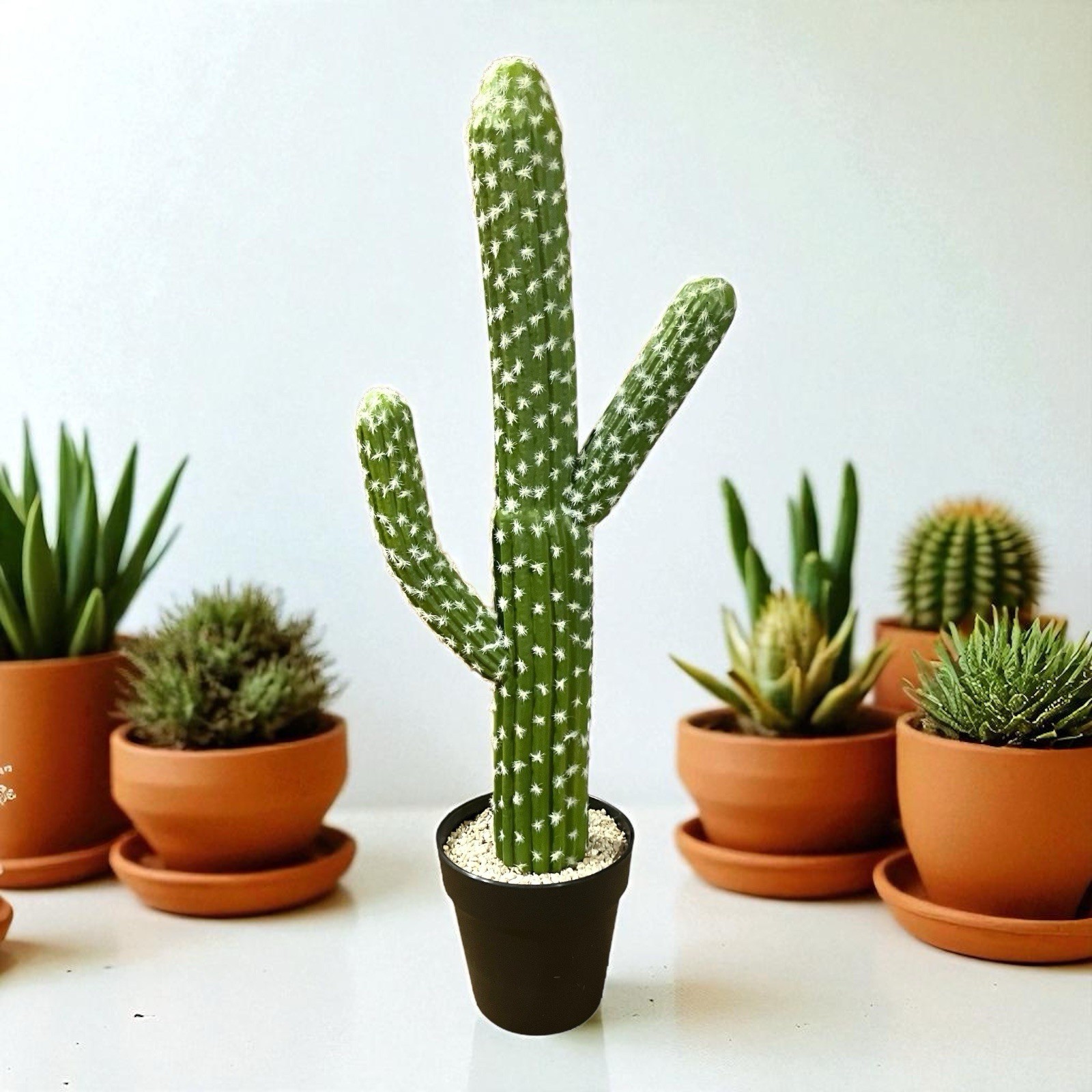 Artificial Cactus Succulent Plant 24” Home Or Office Decor With Black Planter