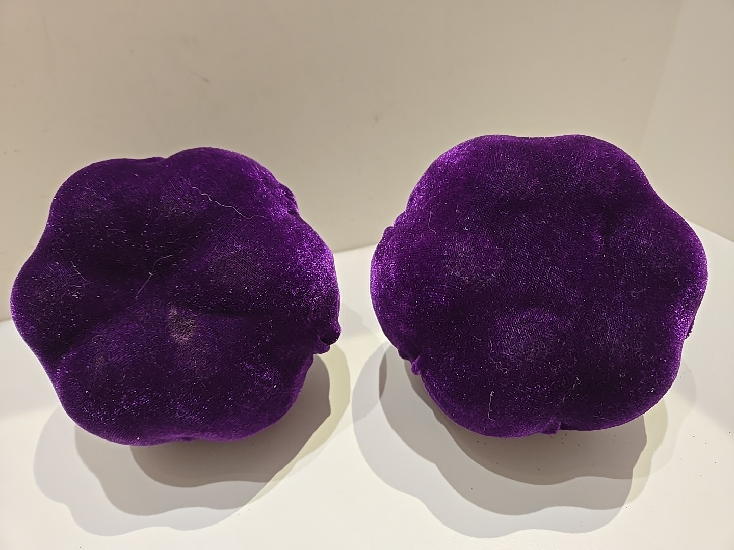 Purple Velvet Pumpkin with glitter stems Lot of 2