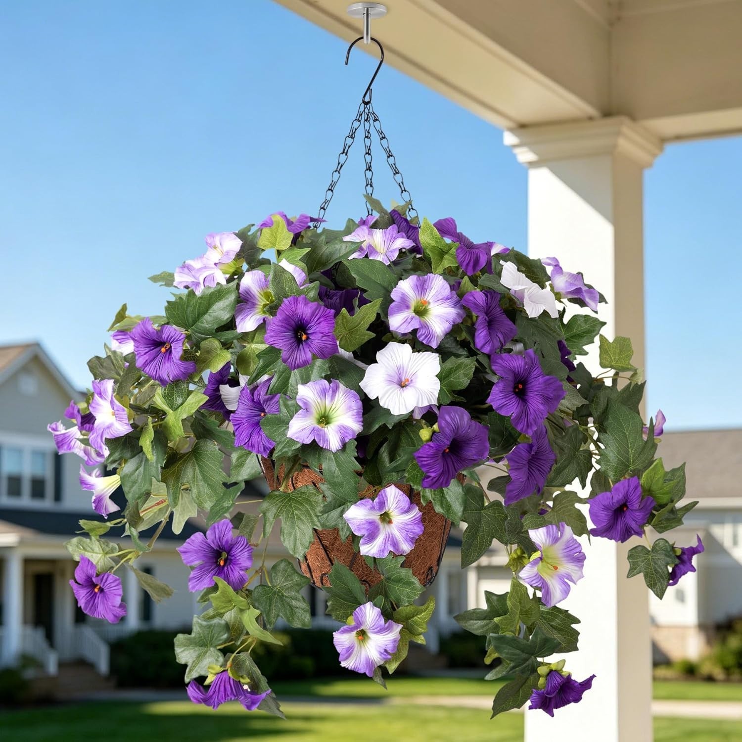 Lifelike Artificial Morning Glory Flowers with Coconut Fiber Basket – 3 Pcs Set