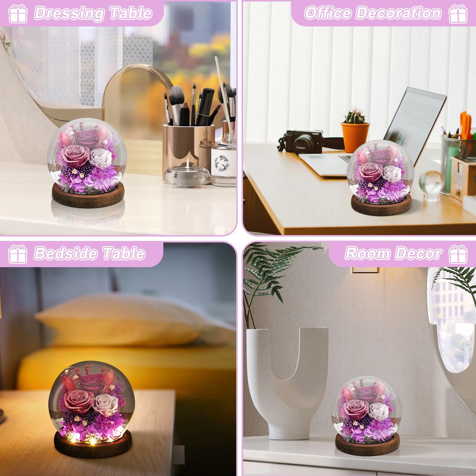 FRYMSHE Gifts for Wome, Mom, Grandma, Wife, Preserved Rose Flowers in Glass Dome