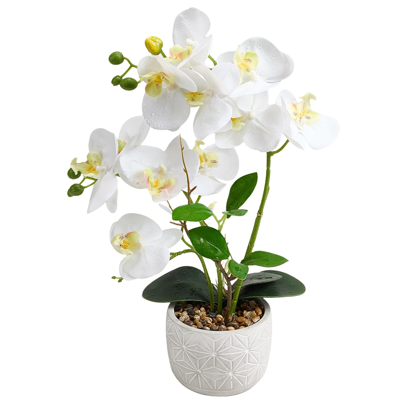 White Artificial Orchid Flowers Potted Plant Real Touch Faux 16 Inch