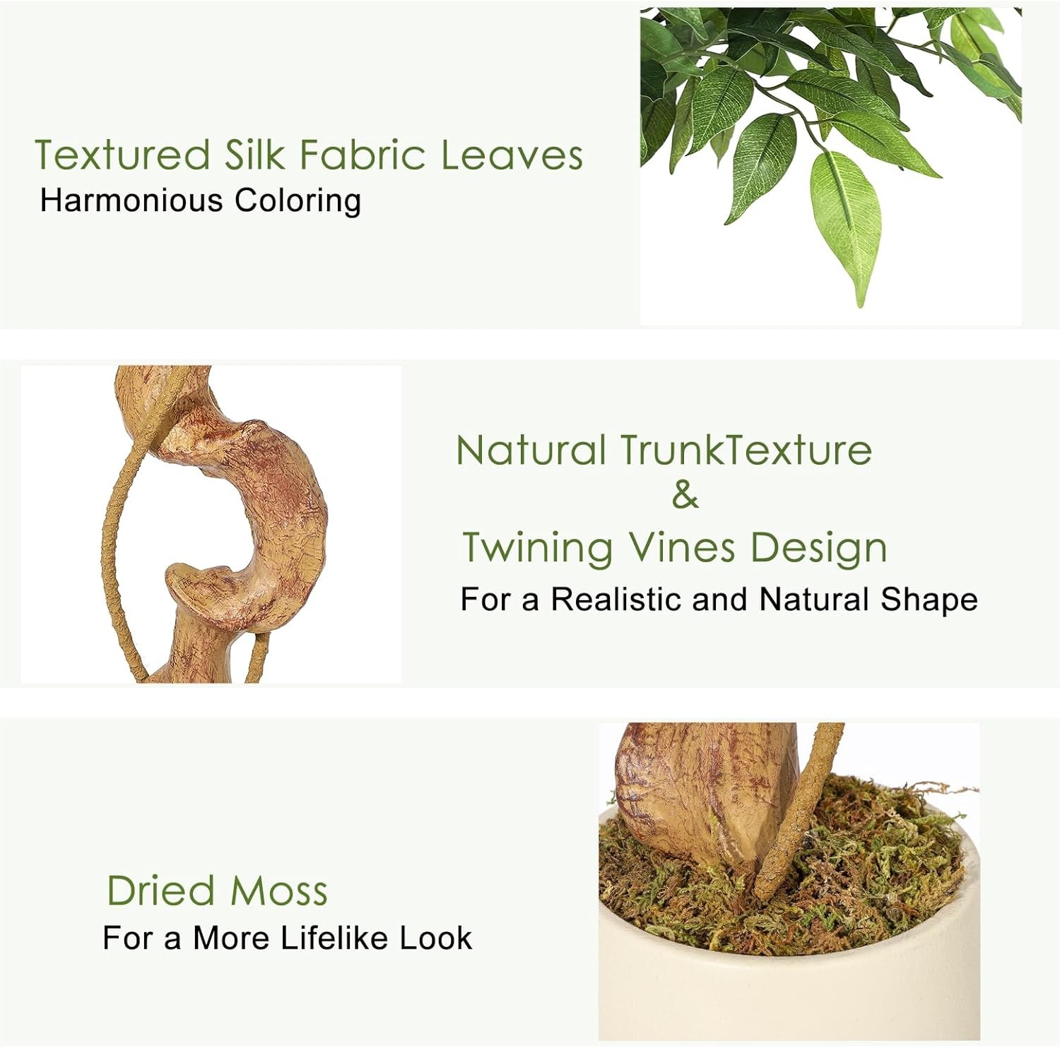 4/5/6ft Ficus Artificial Tree with Natural Trunks Home Decor Twining Vines Tree