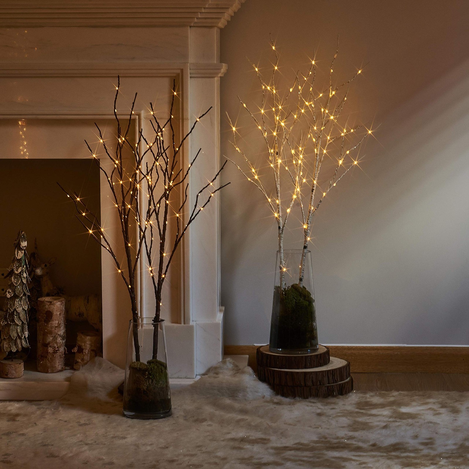Set of 2 Lighted White Birch Willow Branches – 30IN, 100 LED, Timer, Waterproof
