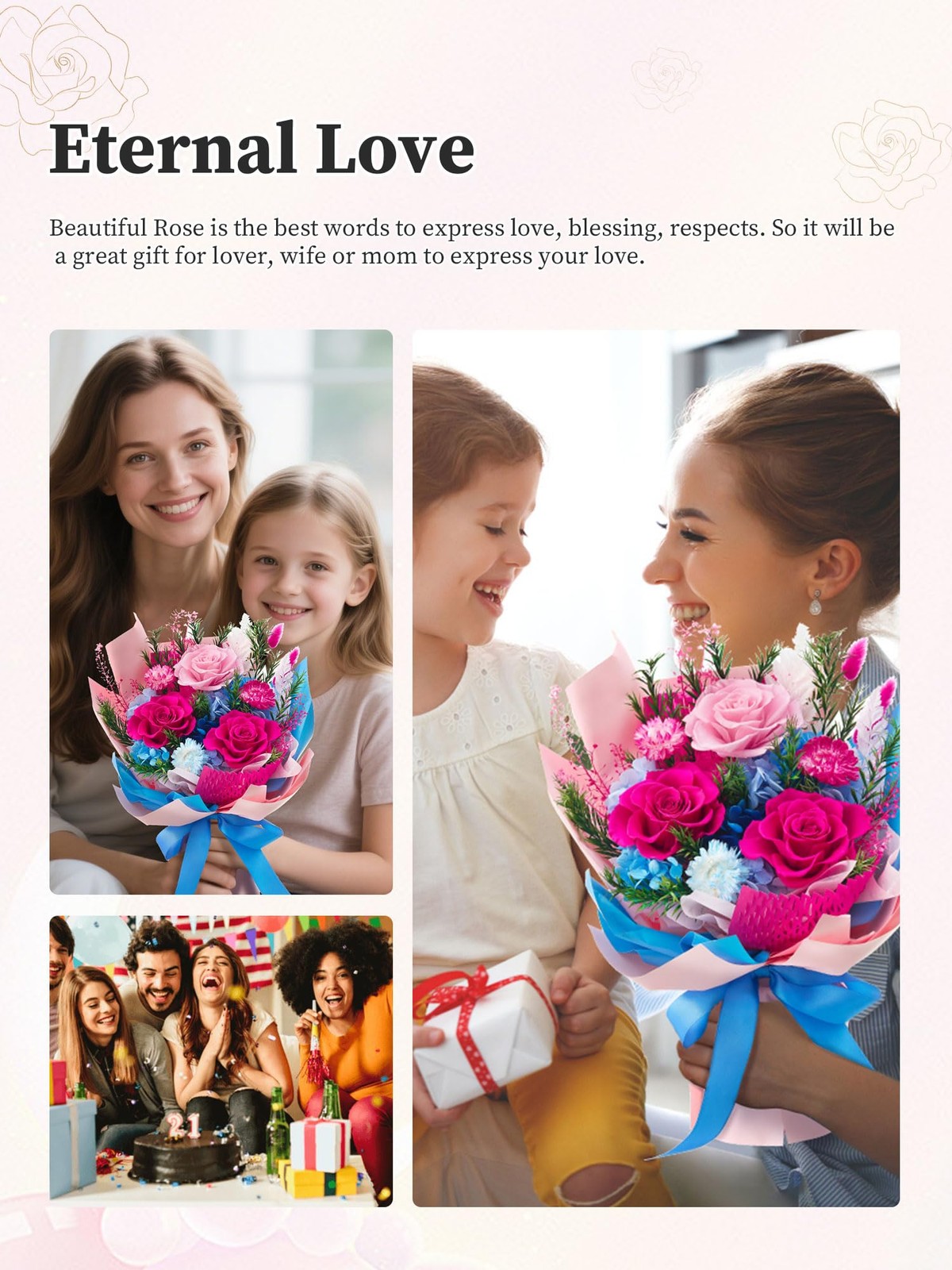 Preserved Flowers Bouquet, Forever Flowers for Delivery, Mothers Day Long-Las…