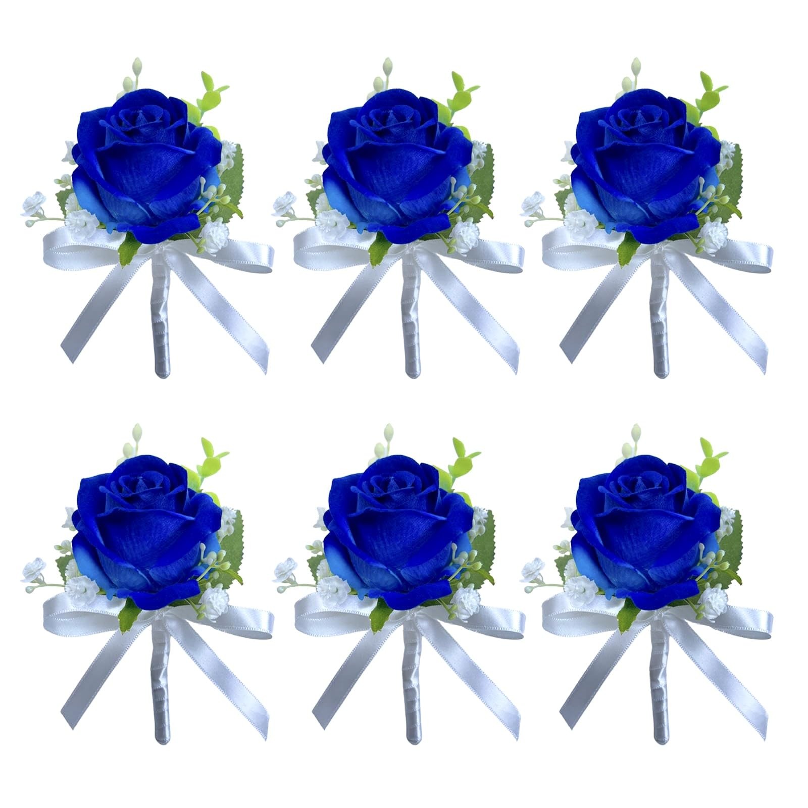 Navy Blue Rose Boutonniere For Men Wedding Groom Artificial Flower 6 PCS