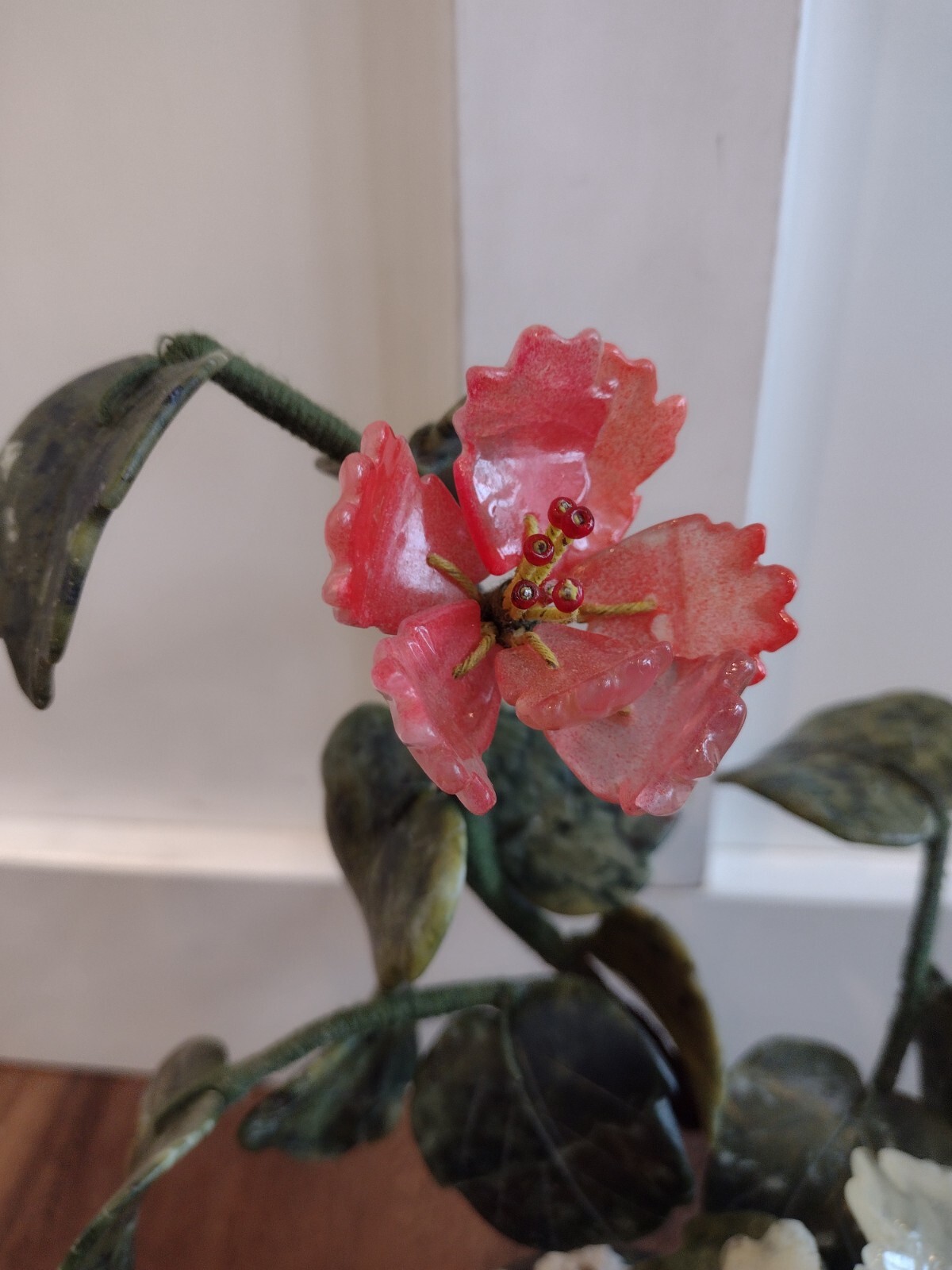 Vintage Bonsai Blossom Flower Tree Jade Agate Quartz Stone Glass Gorgeous 10″