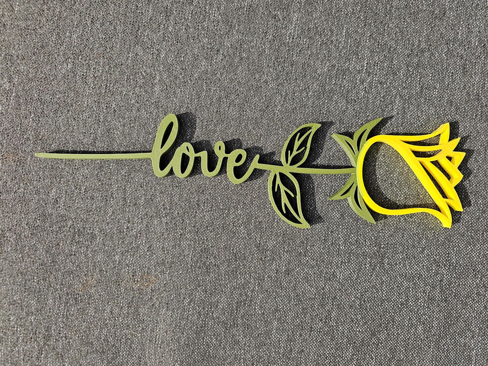 Valentines Day Flowers Roses With Love on stem 3d Printed Red pink yellow 11.5