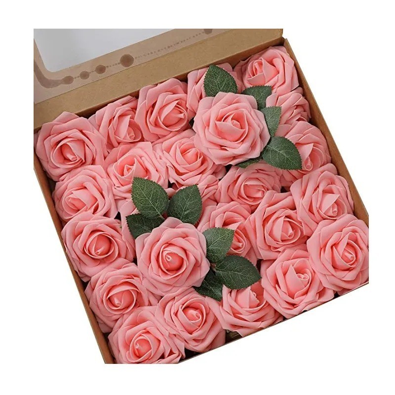25Pcs Artificial Flowers Fake Flowers Roses Stem for DIY Wedding Bouquets Party