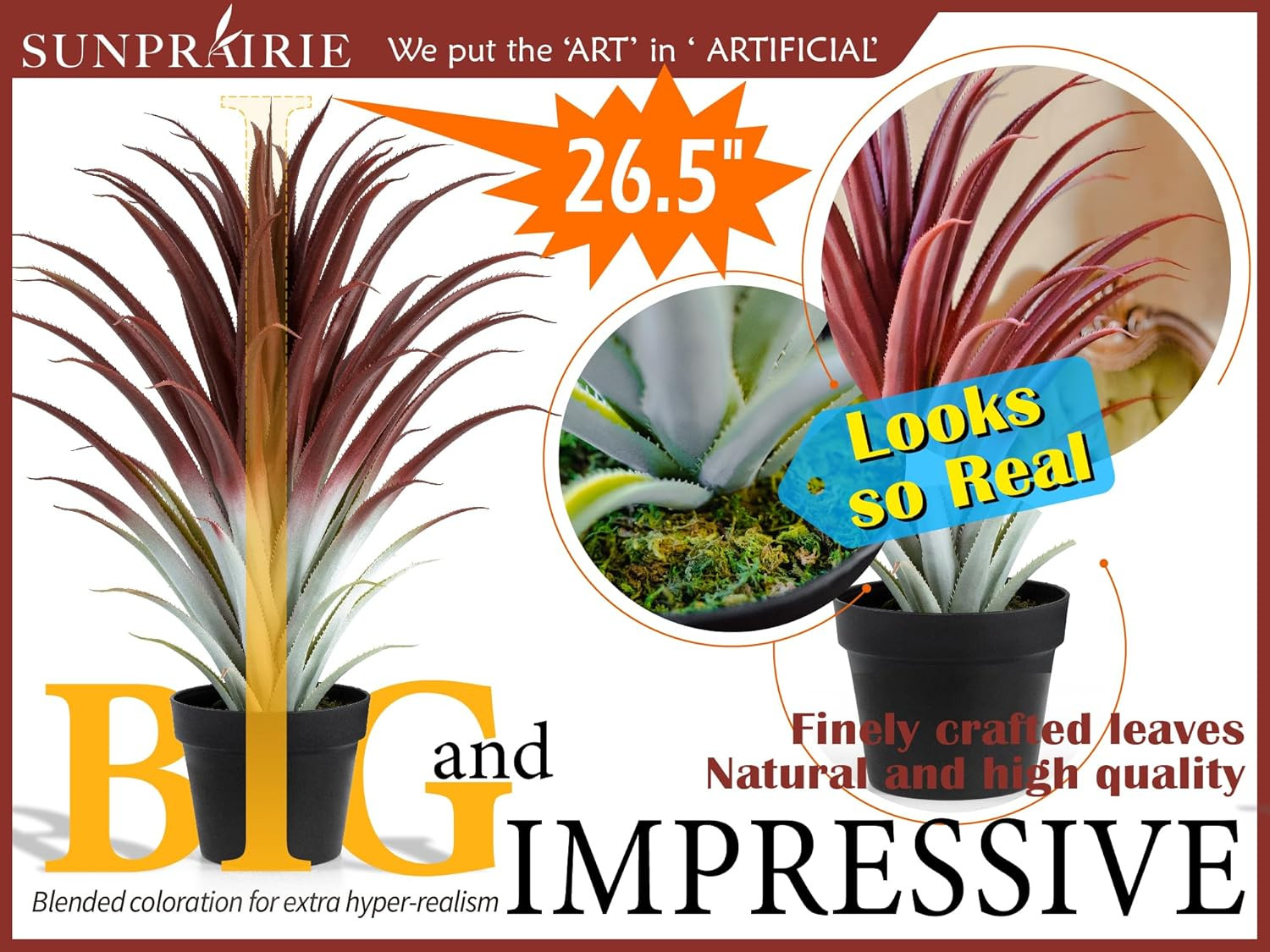 Realistic 26″ Red Artificial Aloe Vera Plant in Matte Black Pot