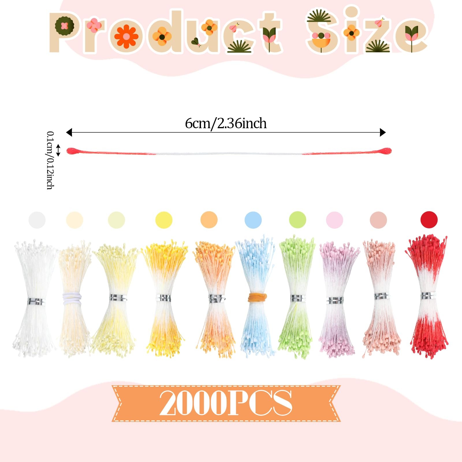 2000pcs Flower Stamens for Crafts, 1mm Double Heads Assorted 10 Color Artific…