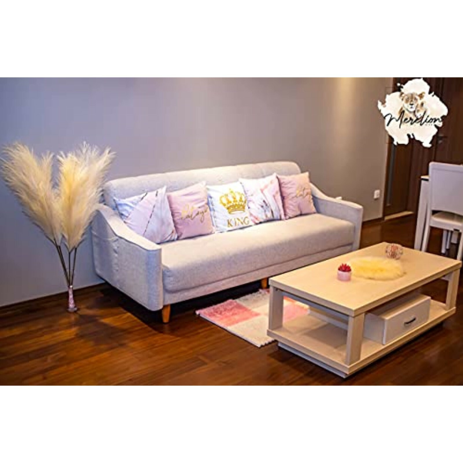 Set of 4 – Merelion Faux Pampas Grass Large Decor, 43″ 110Cm – Cream Beige Color