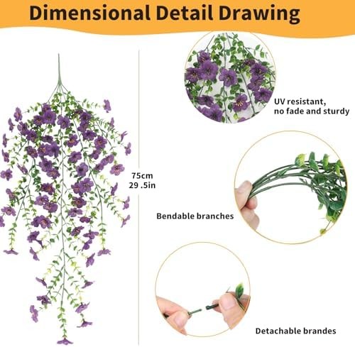 Artificial Hanging Flowers UV Resistant Outdoor Fake Flowers Hanging Basket