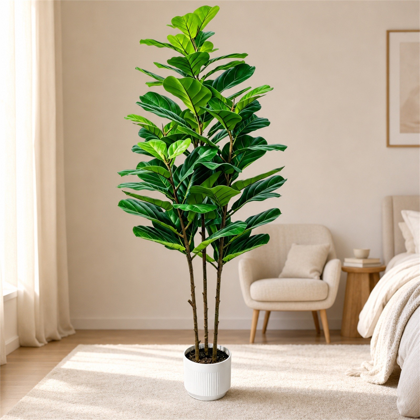 5FT Faux Fiddle Leaf Fig Tree Artificial Ficus Plant White Planter Home Decor
