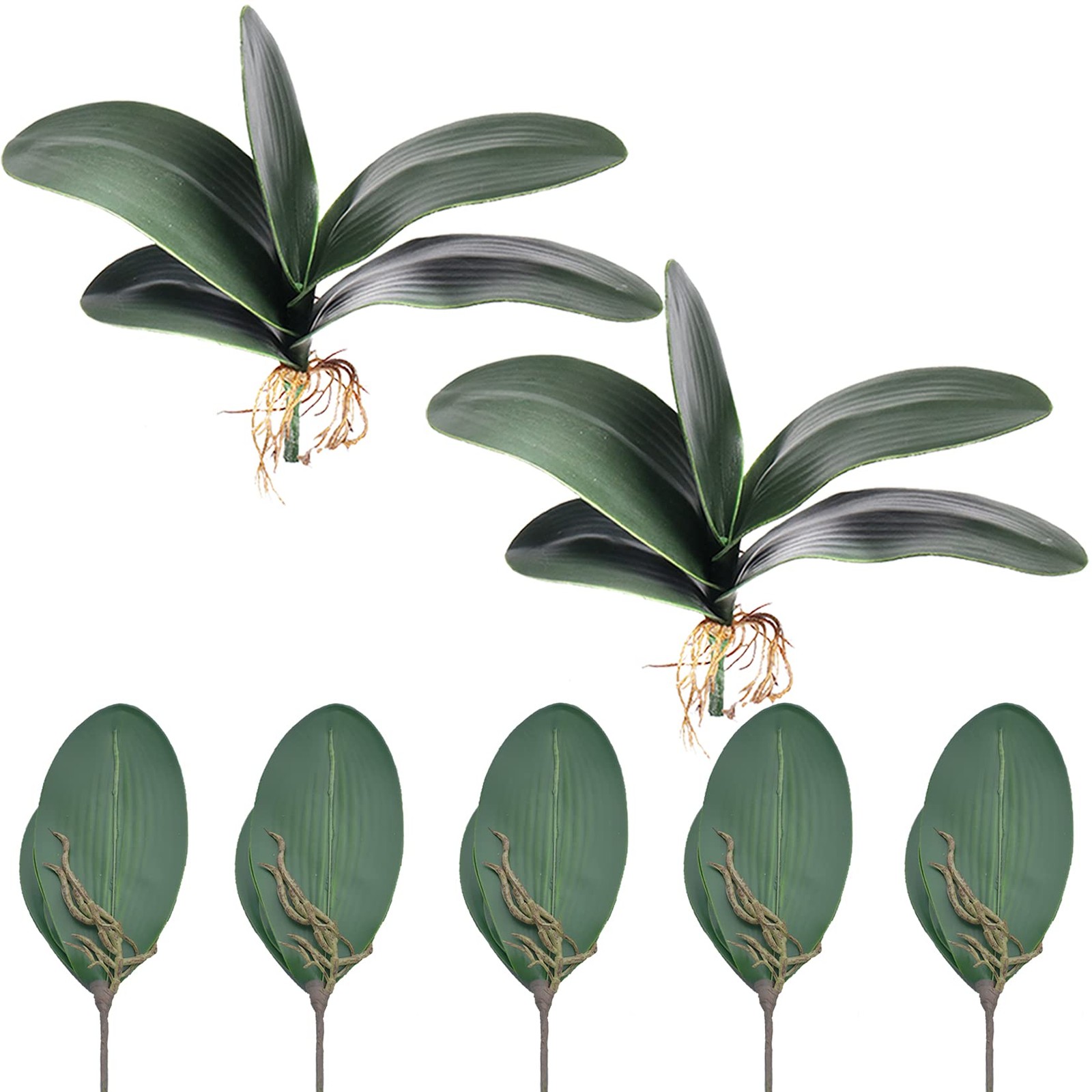 7 PCS Big Size Artificial Green Phalaenopsis Orchid Leaves Plant Bonsai