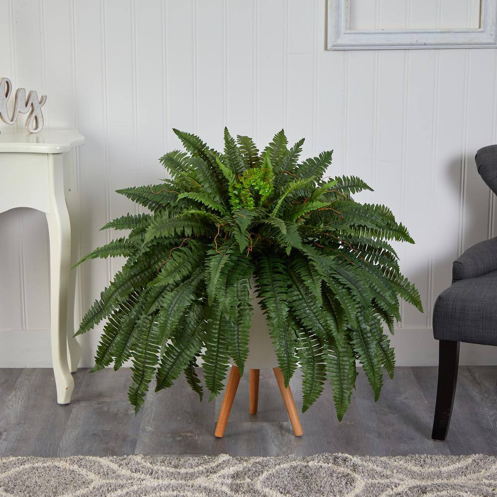 2.5 Ft. Boston Fern Artificial Plant in White Planter with Legs