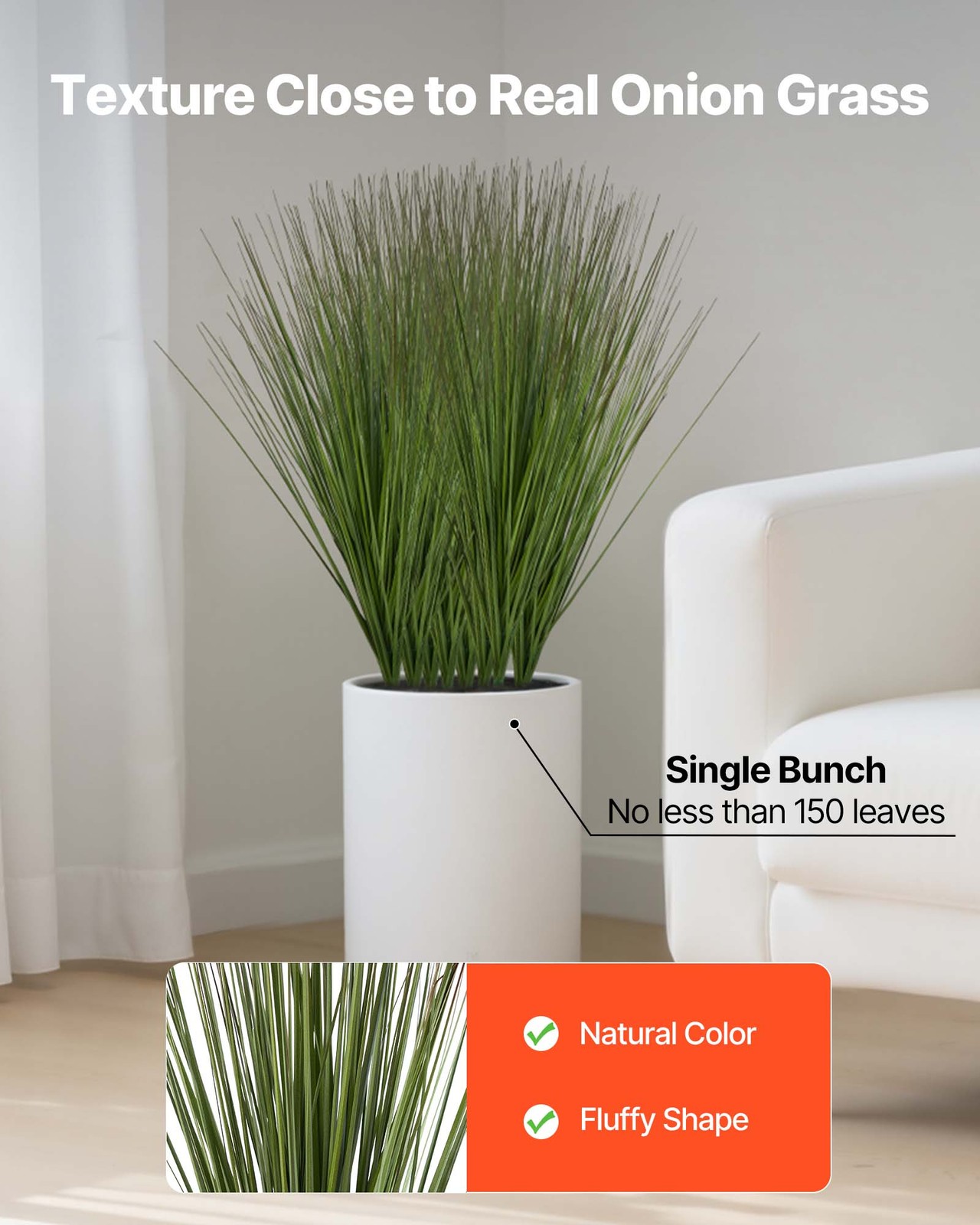 VEVOR Artificial Grass Plant 27 Inch Faux Onion Grass 8 Pack Greenery Shrubs
