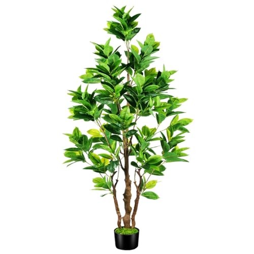 7.2ft Artificial Rubber Tree (85in) with Plastic Nursery Pot Fake Tree, Faux