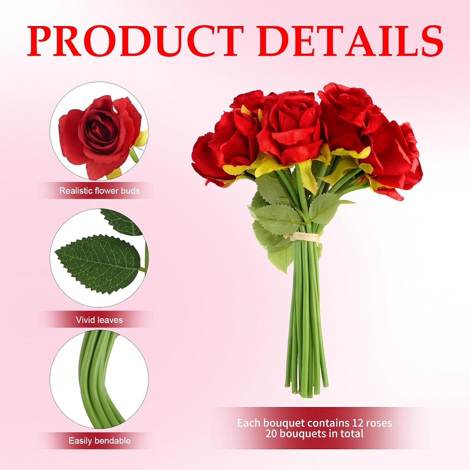 240 Pcs Red Silk Rose Flowers for Weddings, Parties & Home Decor