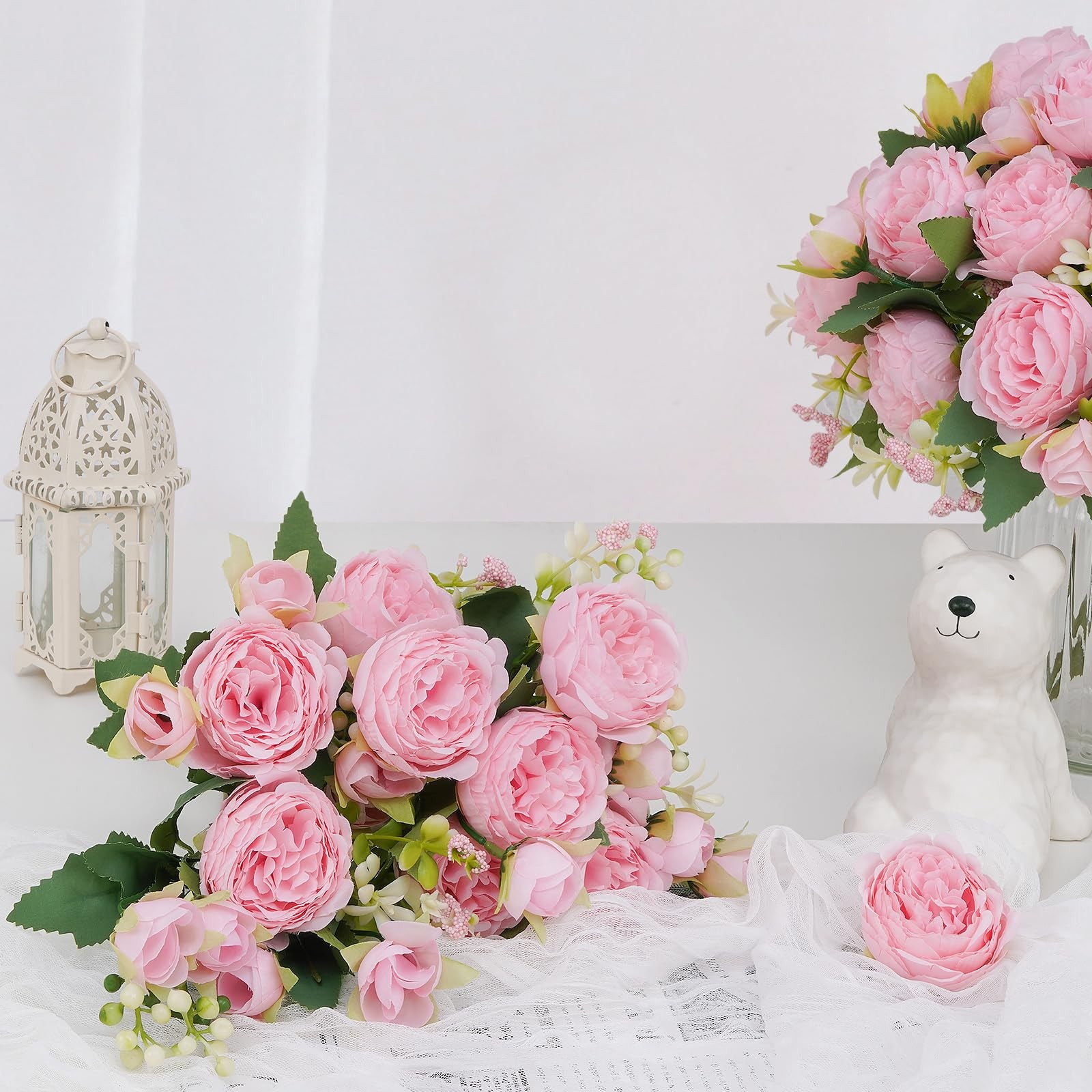 4 Packs Peonies Artificial Flowers, Light Pink Artificial Peonies, Silk Peoni…