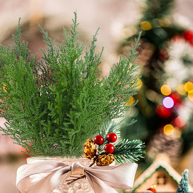 Artificial Snowflake Pine Branches Christmas Fake Green Plants Pine Leaves DIY G