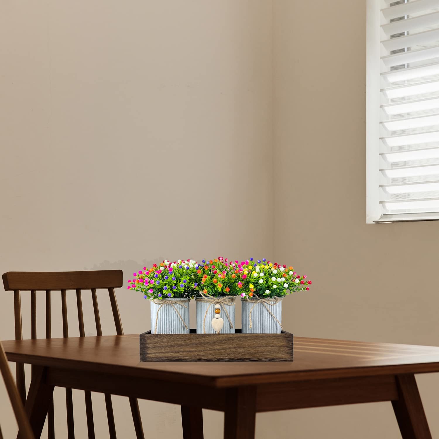 HEMYLU Table Centerpiece Decoration Artificial Flower Set with 3 Fake Milan B…