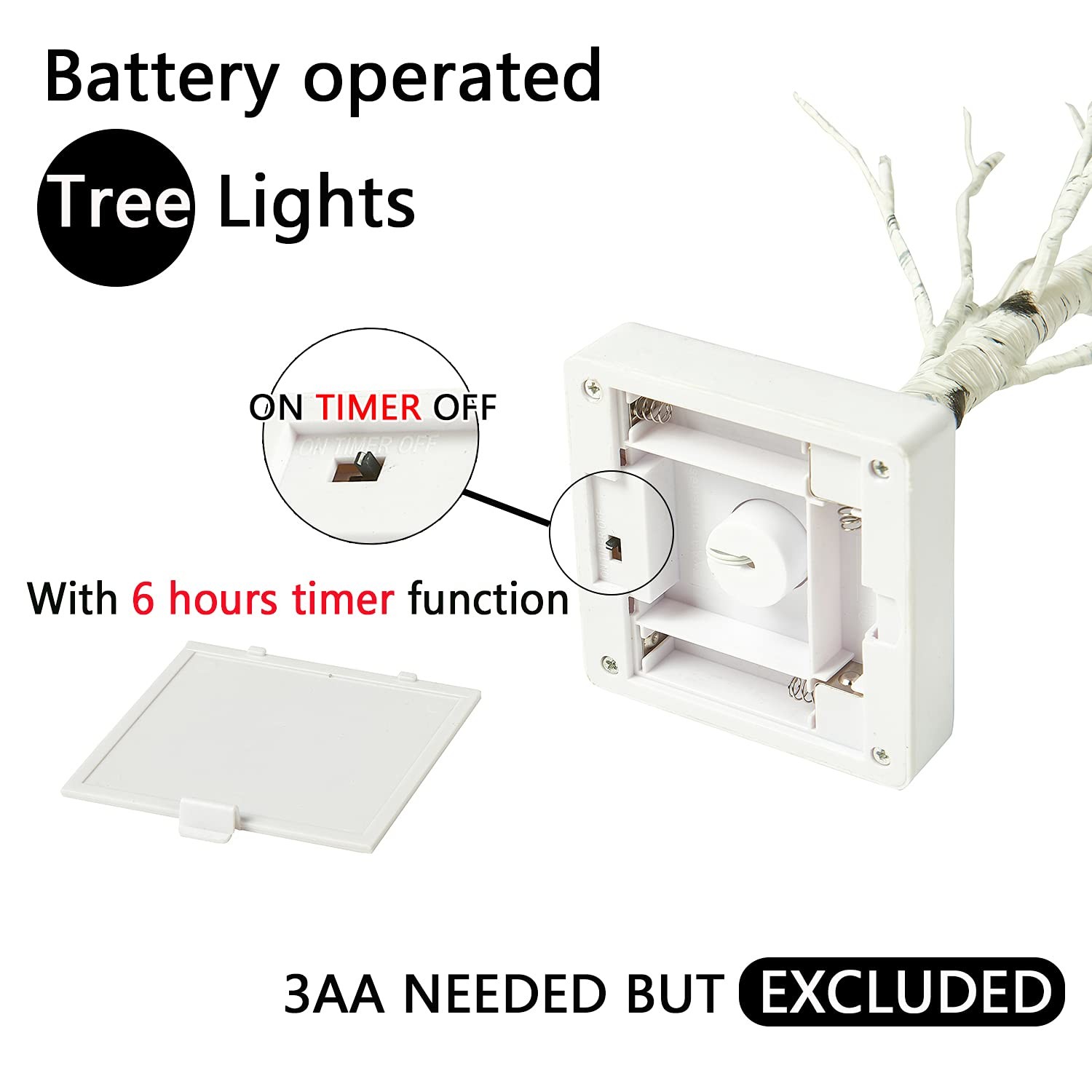 Lighted Birch Tree Timer Battery Operated 18 Inch Tabletop Decor 24 LED