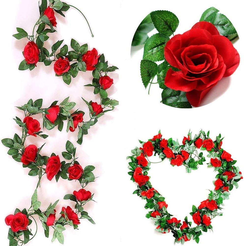 3PCS Artificial Rose Vine Flowers Plants Fake Vine Wedding Home Party Decor