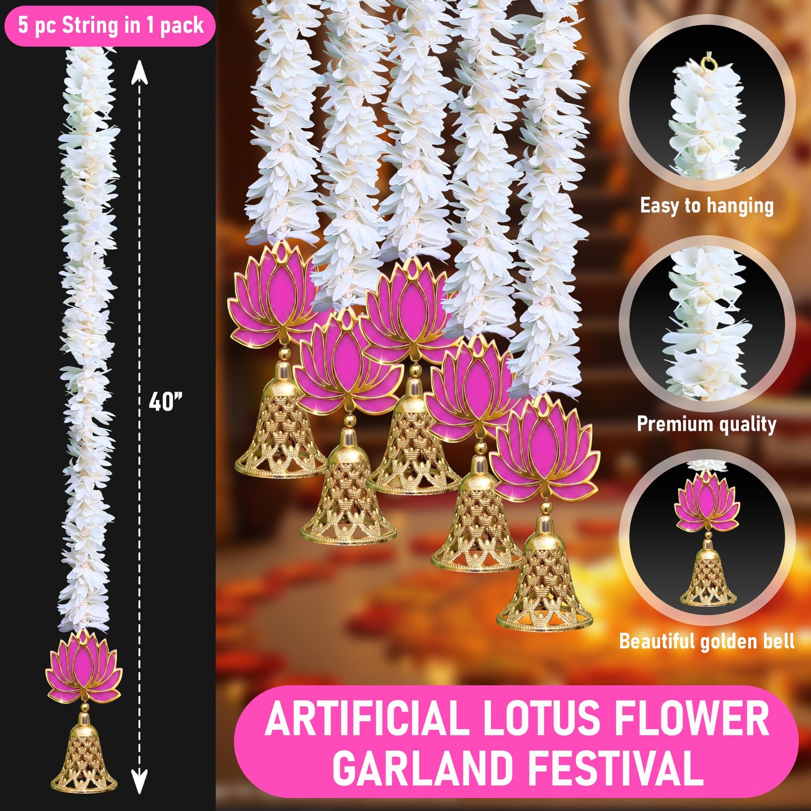 Diwali Decorations for Home – Artificial Lotus Flower Garland Festival, Home …