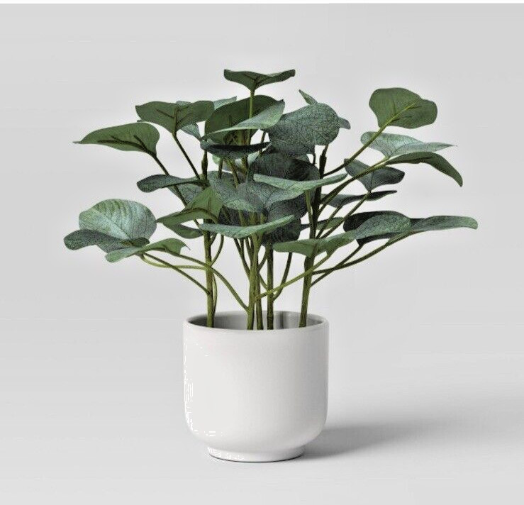 Artificial Eucalyptus Plant 10″ Tall White Pot Office Dorm Kitchen Room Decor