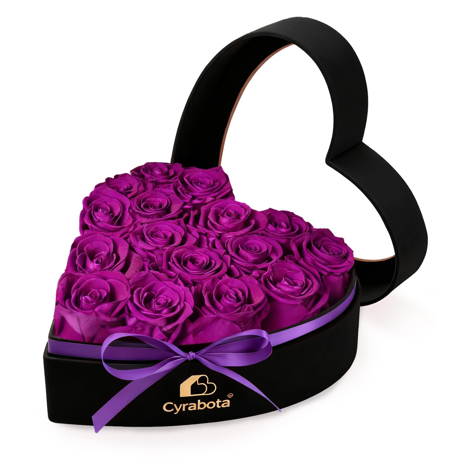 Cyrabota 16 Preserved Real Roses in Heart Shape Box, Forever Flowers Gift for…