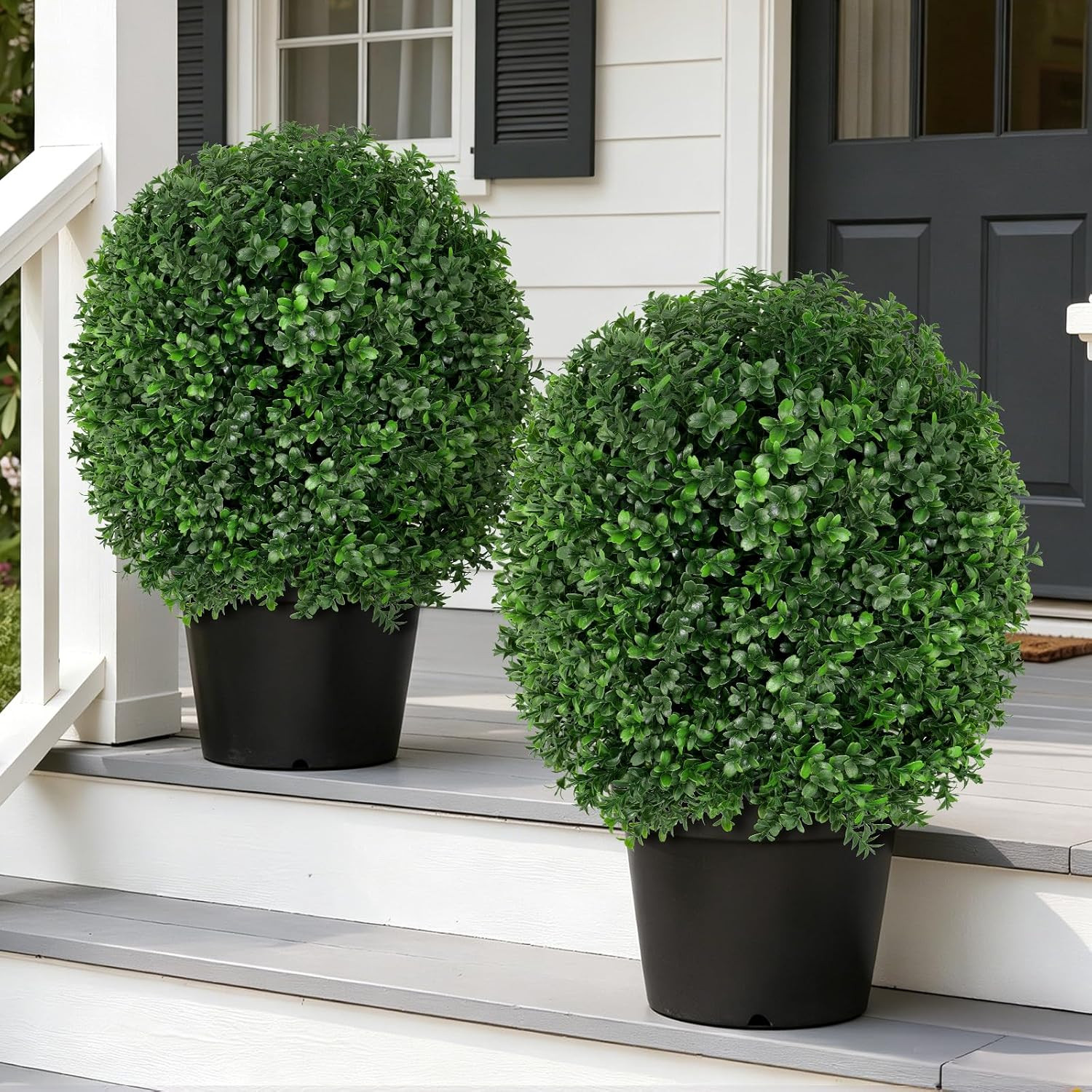 Artificial 27.5 Inches Boxwood Topiary Ball Tree with Ground Spike, Set of 2 Art