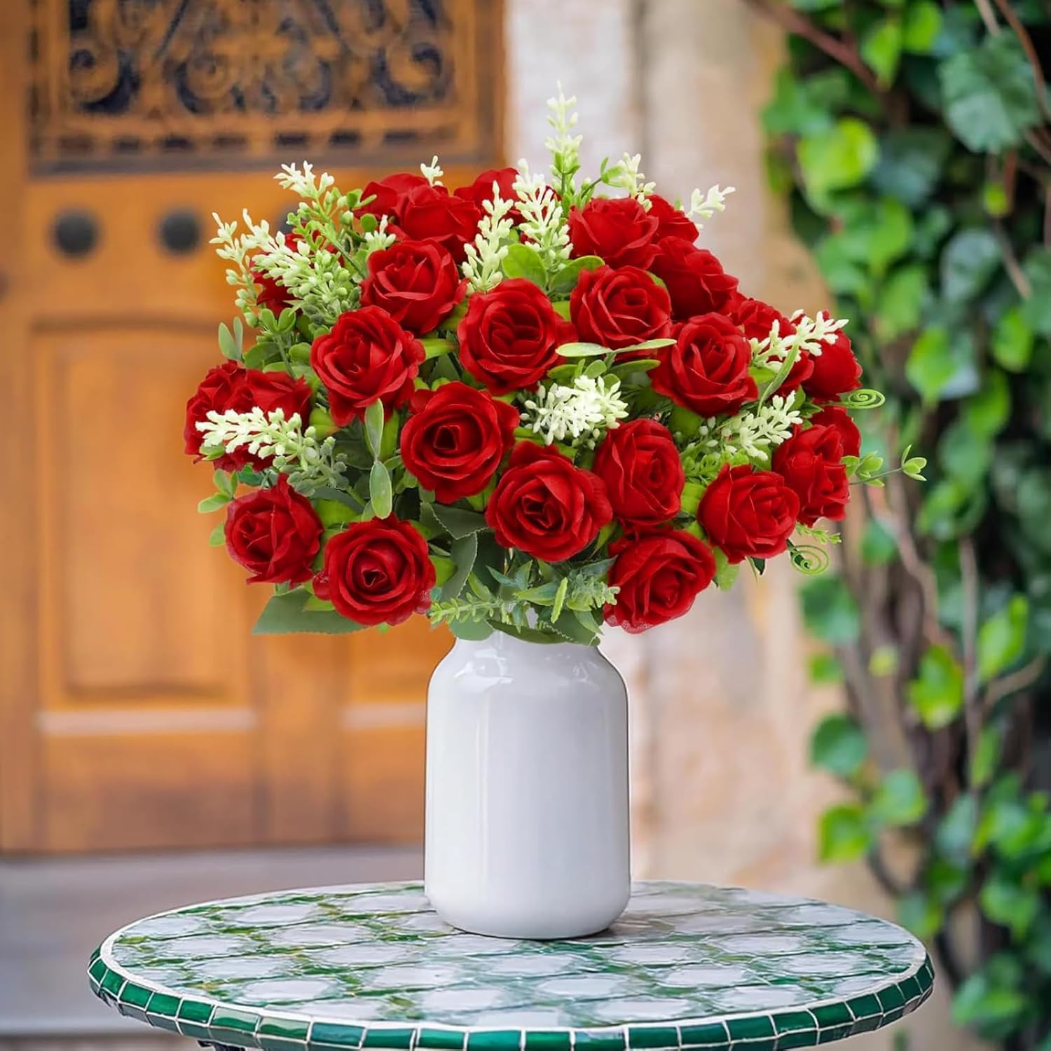 40 Heads Fake Roses Artificial Flowers for Outdoors Spring Valentines Day Decora