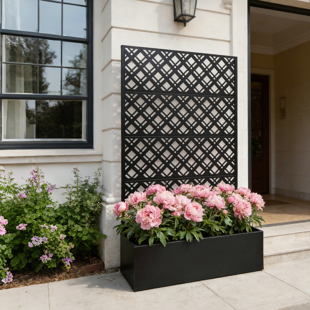 Metal Raised Garden Bed With Trellis, Black Planter Box For Backyard Patio