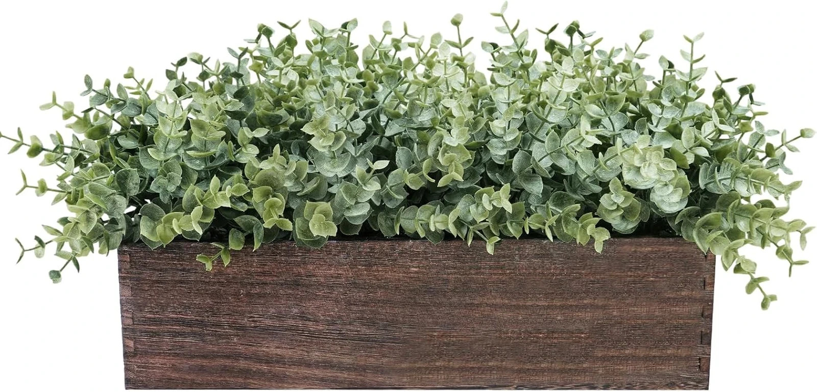 Winlyn 14″ Artificial Eucalyptus in Rectangular Wood Planter Box Faux Plants Arr