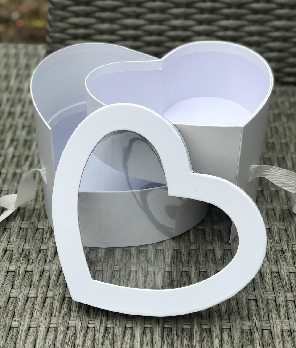 Premium Quality Heart Shape Flower Box, Floral Gift Box, 2 Tier, with Lid, White