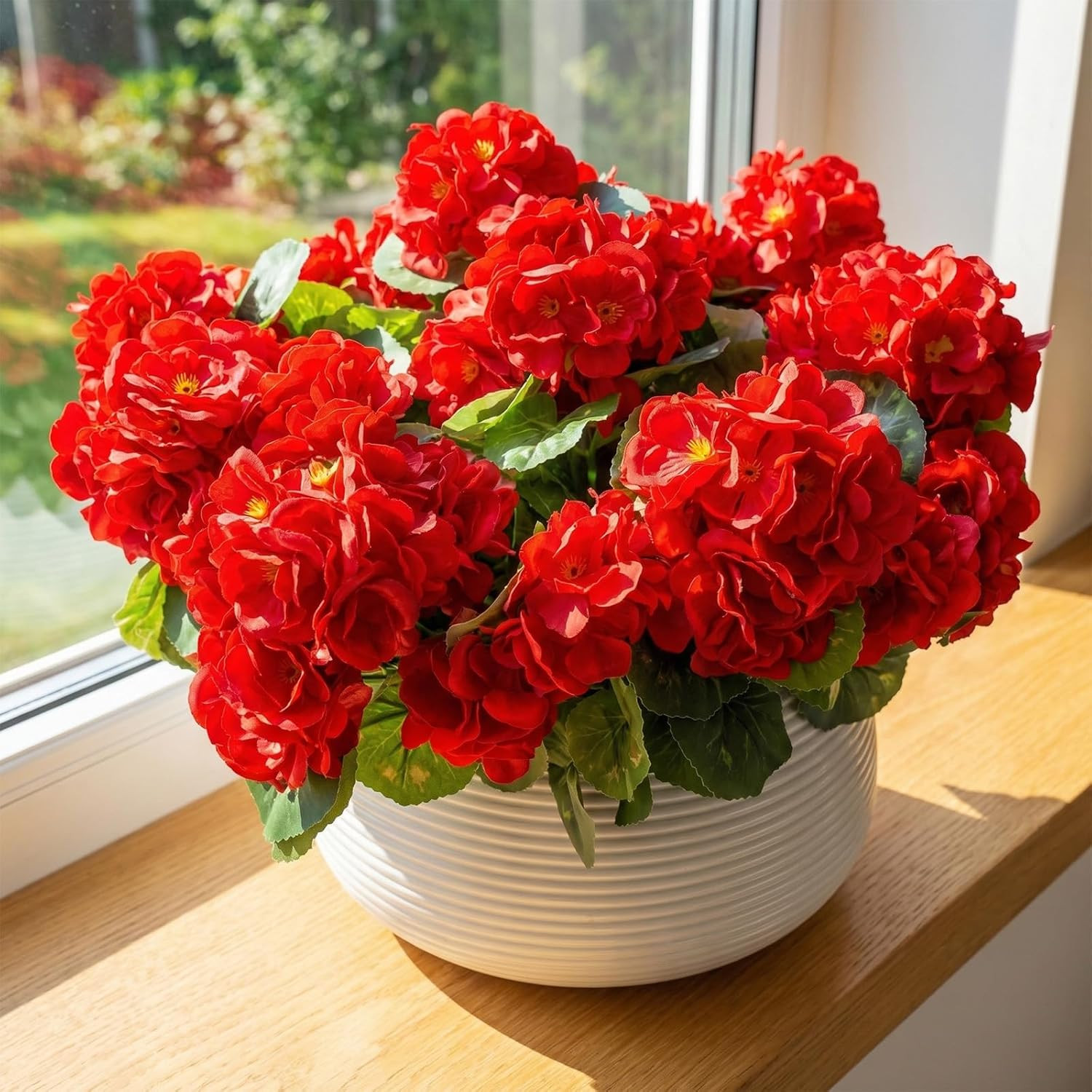 FULLMUSIC Artificial Flowers for Outdoor, UV Resistant Realistic Geranium Fake F
