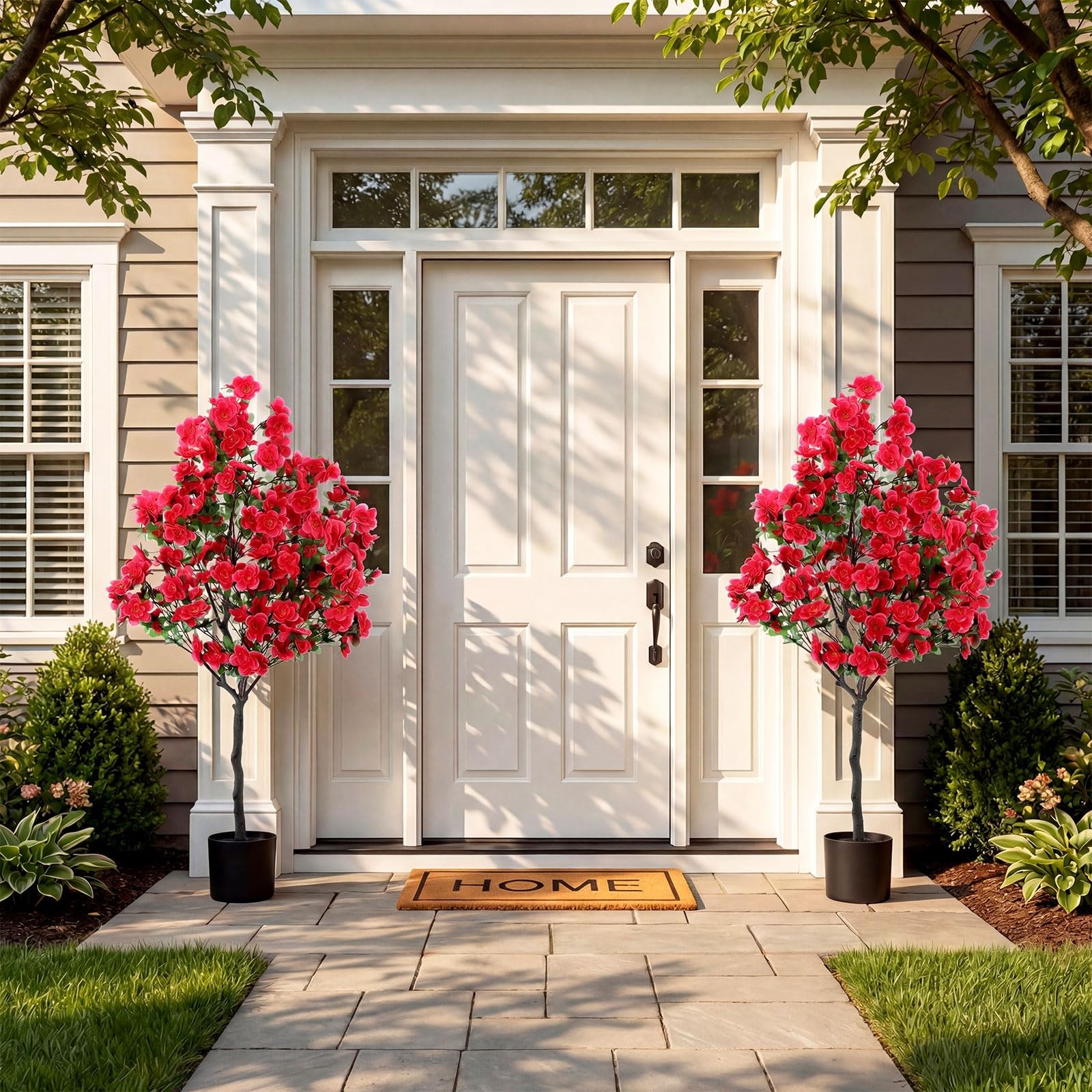 2 Pack 4 Ft Artificial Azalea Tree Fake Azalea Plant Outdoor Indoor Faux Flow…