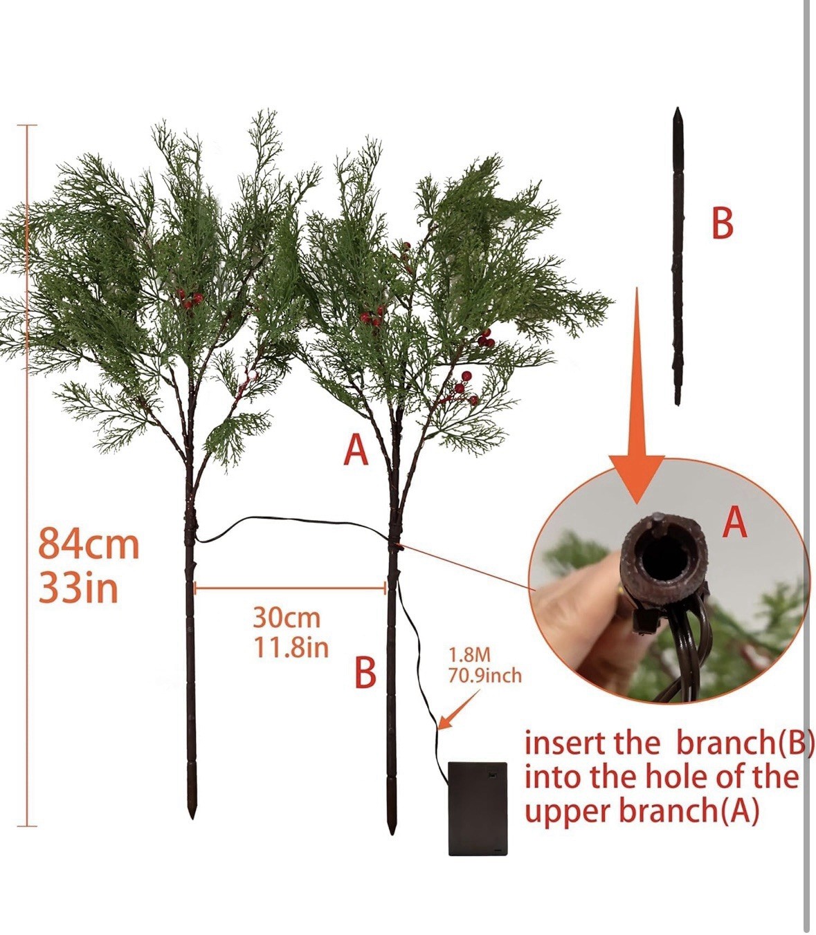 Birchlitland Lighted Brown Branches Cedar 32IN 60 LED with Timer NEW!