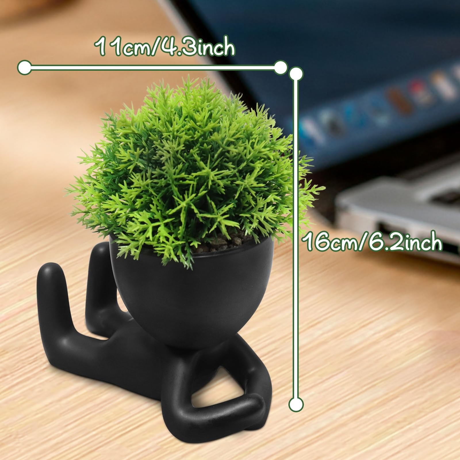 Cute Human Shape Artificial Plants Pot Head Humanoid Desk Cubicle Decor Set