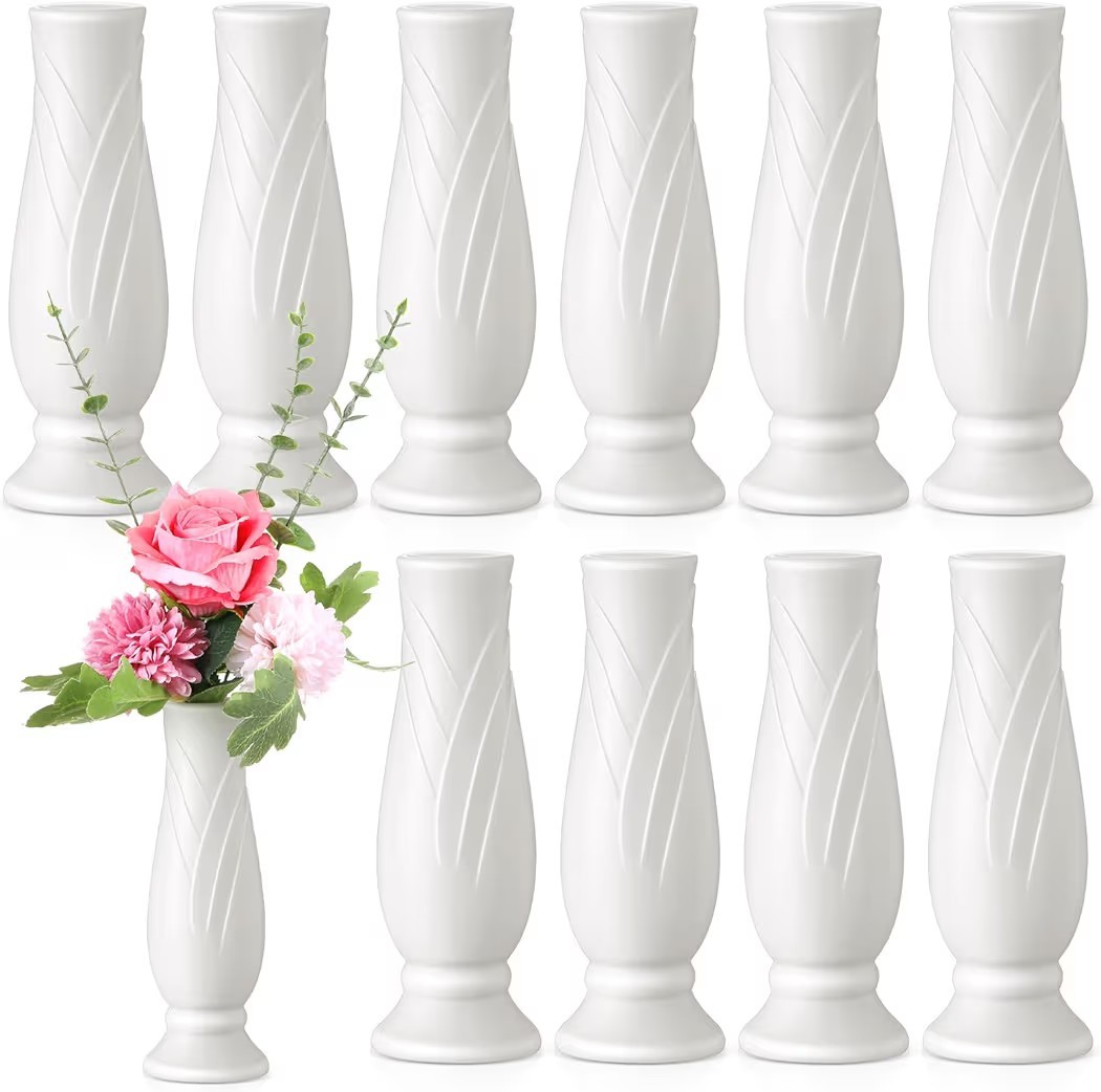 10 Pack Composite Plastic Flower Vases Bulk White Small Boho Floral Vases for…