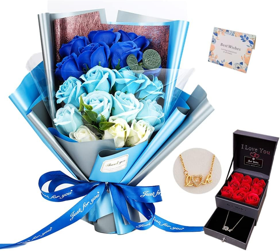 Roses Bouquet Artificial Flower Preserved Flowers with Love Necklace Unique Gift