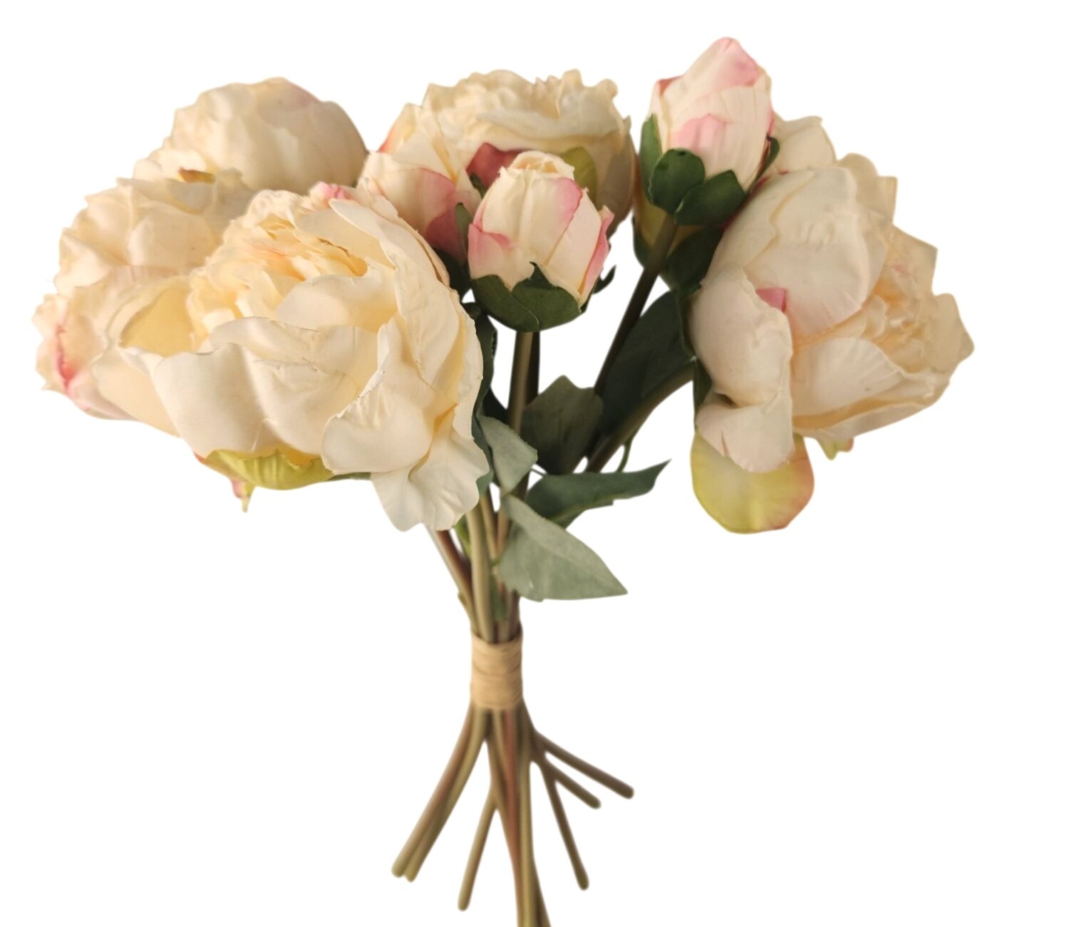 Faux Peony Bouquet Cream Pink Artificial Flowers Cottagecore Decor French Cottag