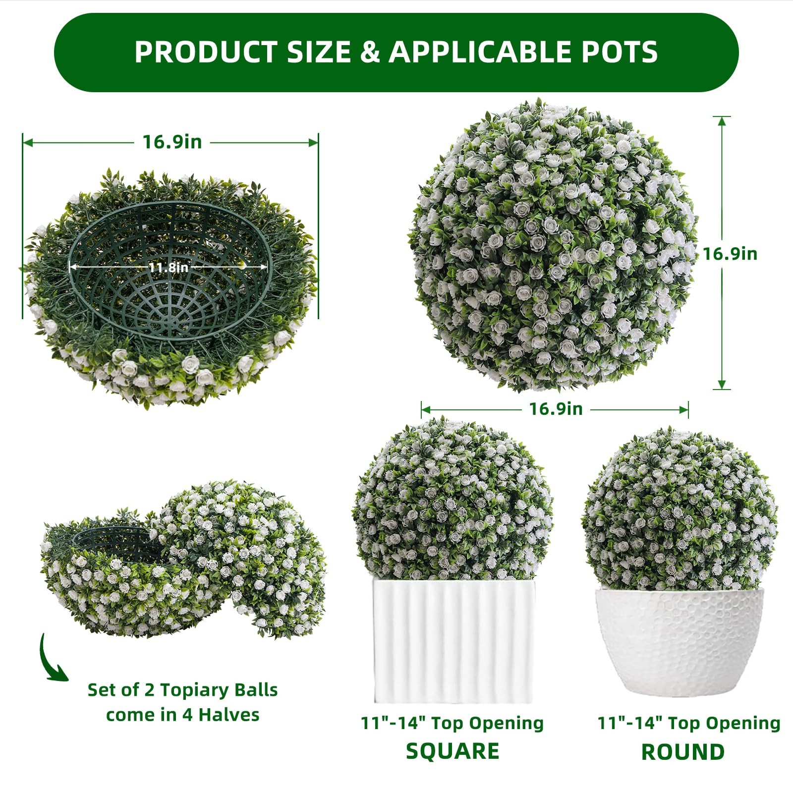 Garvee 2PCS UV-Resistant Artificial Boxwood Balls Decorative Ball for Home White