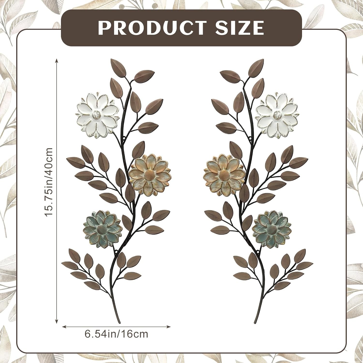 MorningRo 2 Pcs Metal Flower Wall Art 15.75 Inch Brown