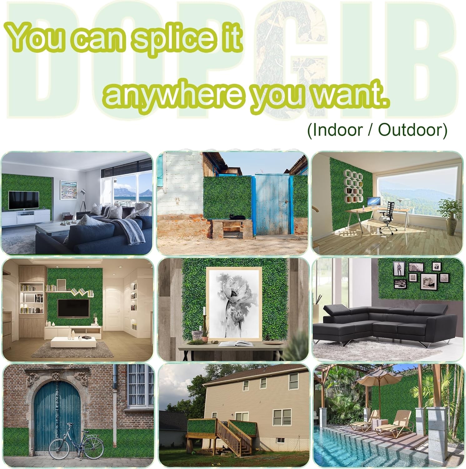 Artificial Grass Wall Panel, 10 inches × 10 inches (8-piece set)